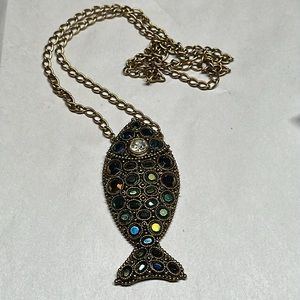 Vintage hollycraft rhinestone fish pendant statement necklace
